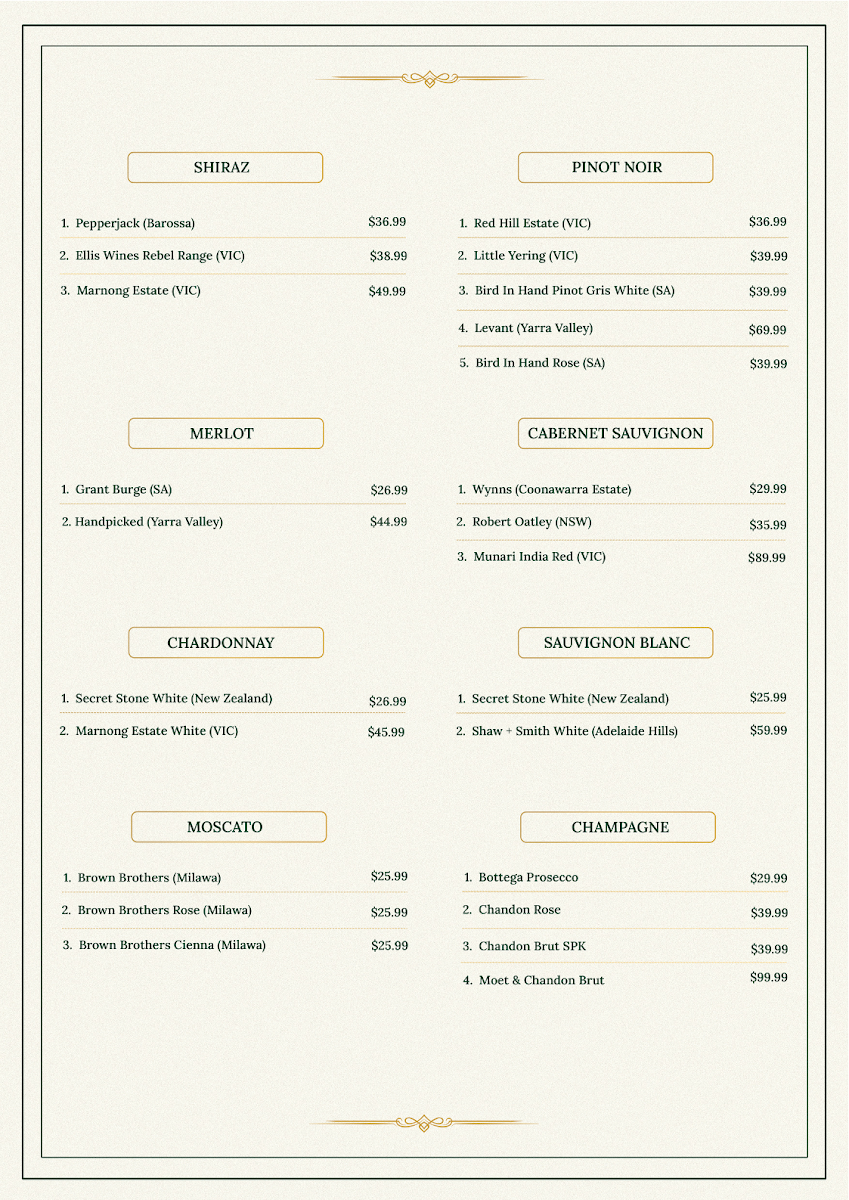 Menu, Saffron & Smoke