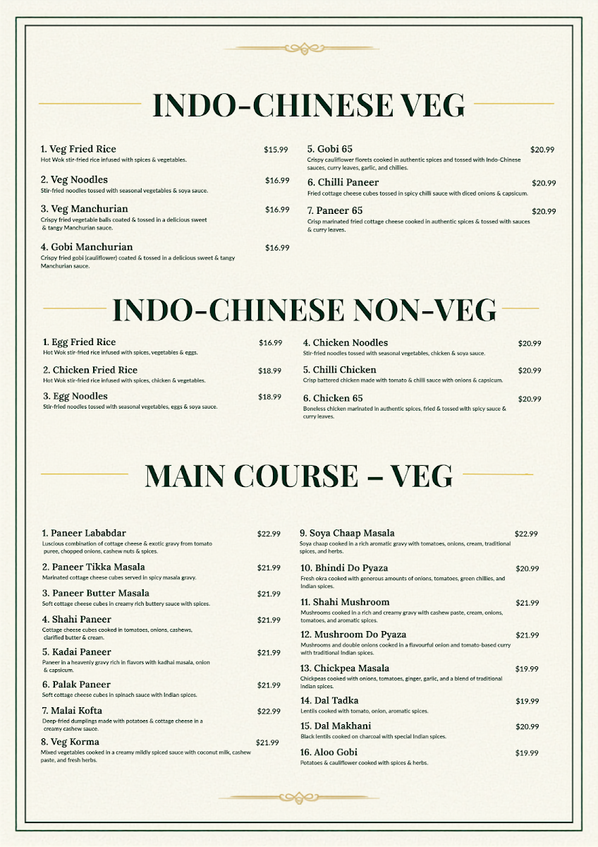 Menu, Saffron & Smoke