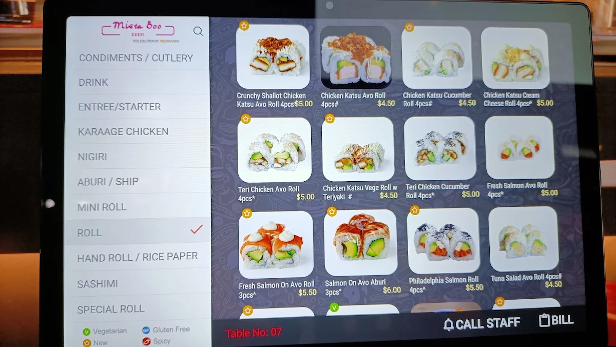 Menu, Mistaboo Sushi on Train - Yeerongpilly