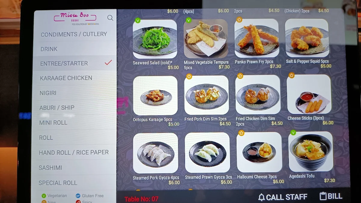 Menu, Mistaboo Sushi on Train - Yeerongpilly