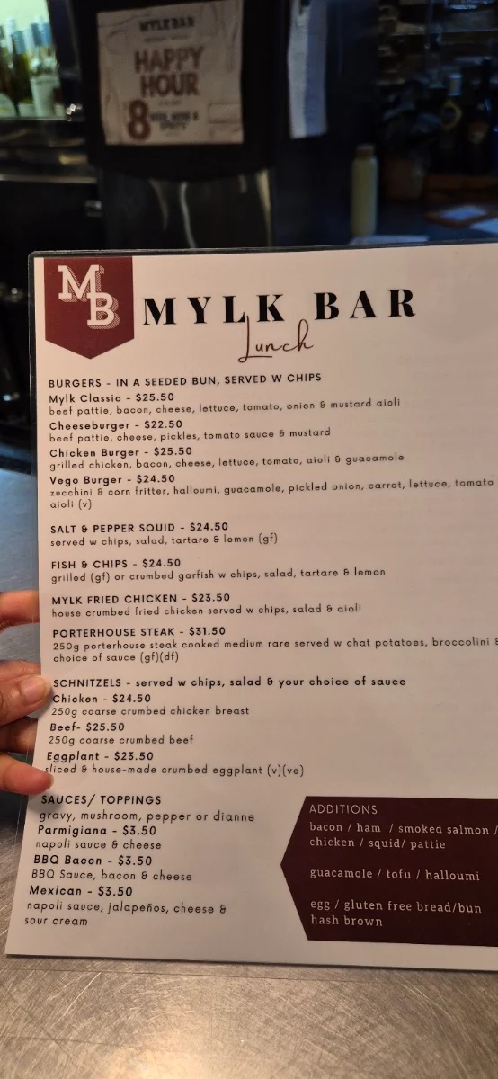 Menu, Mylk Bar