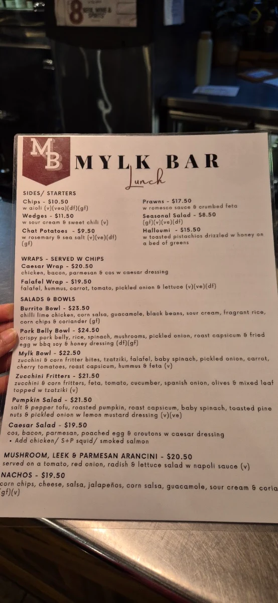 Menu, Mylk Bar
