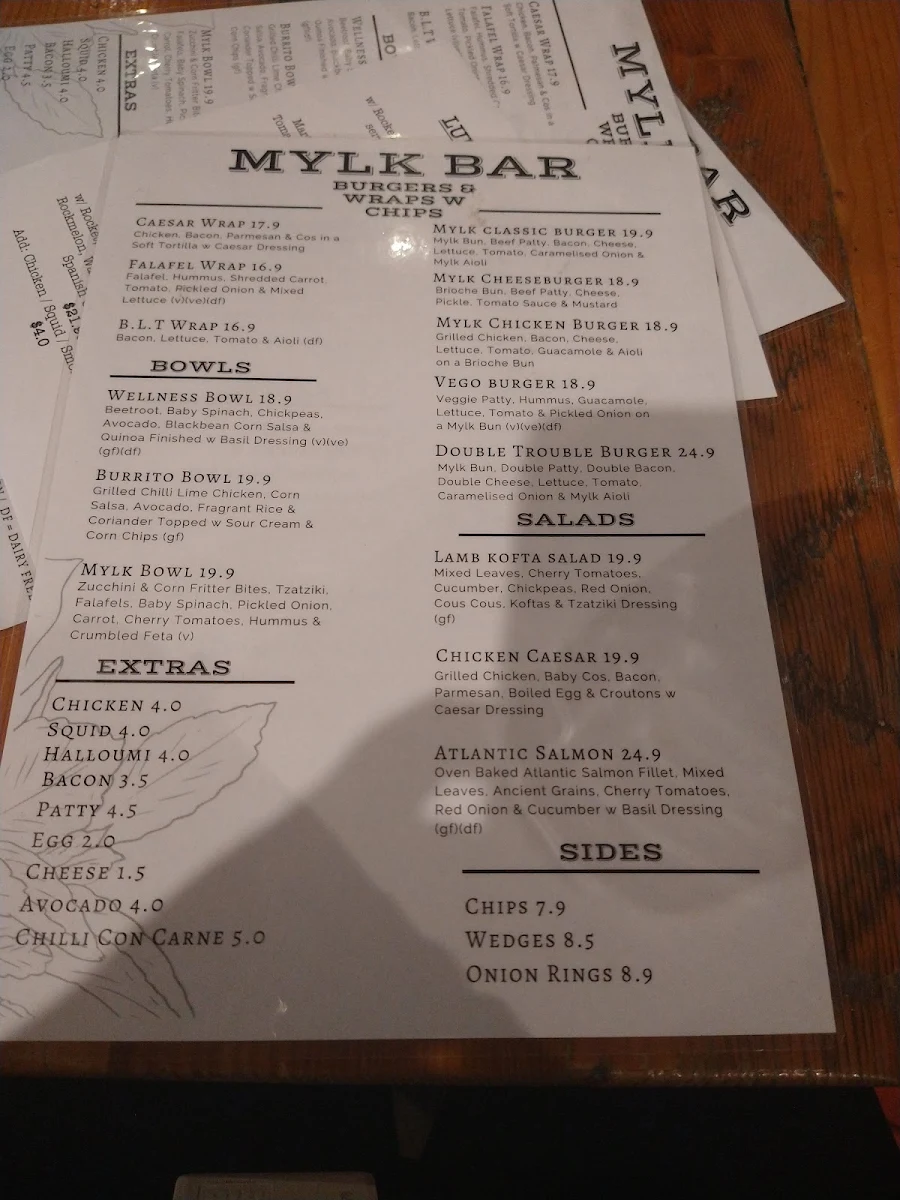 Menu, Mylk Bar
