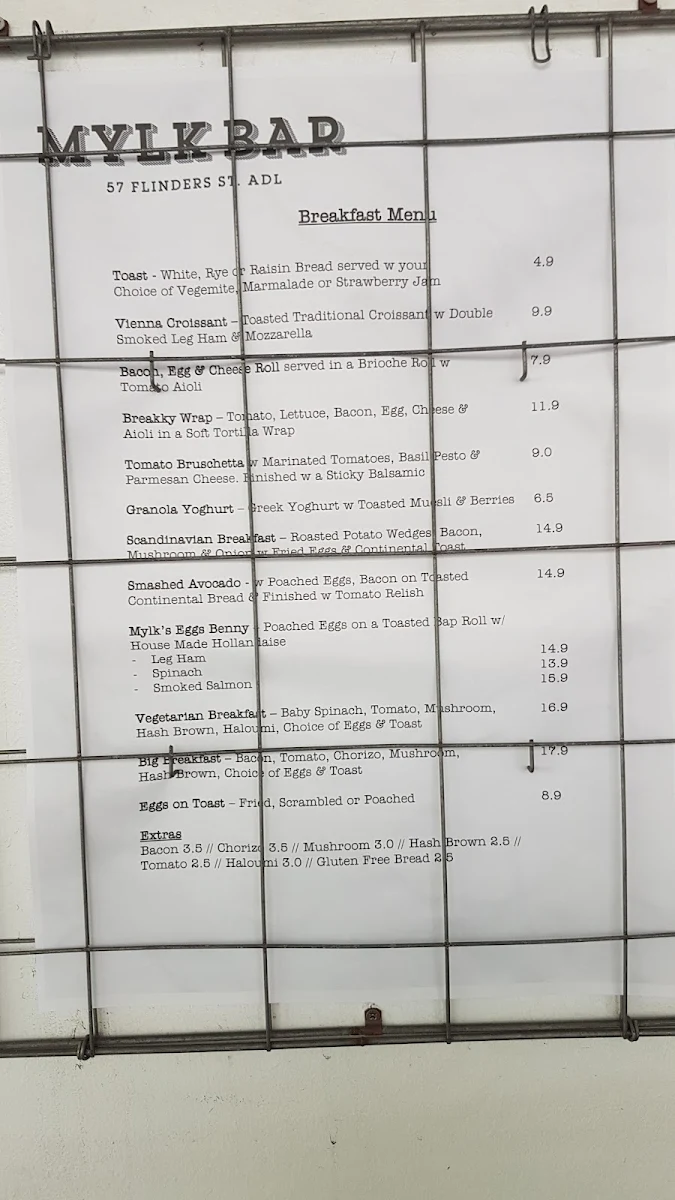 Menu, Mylk Bar