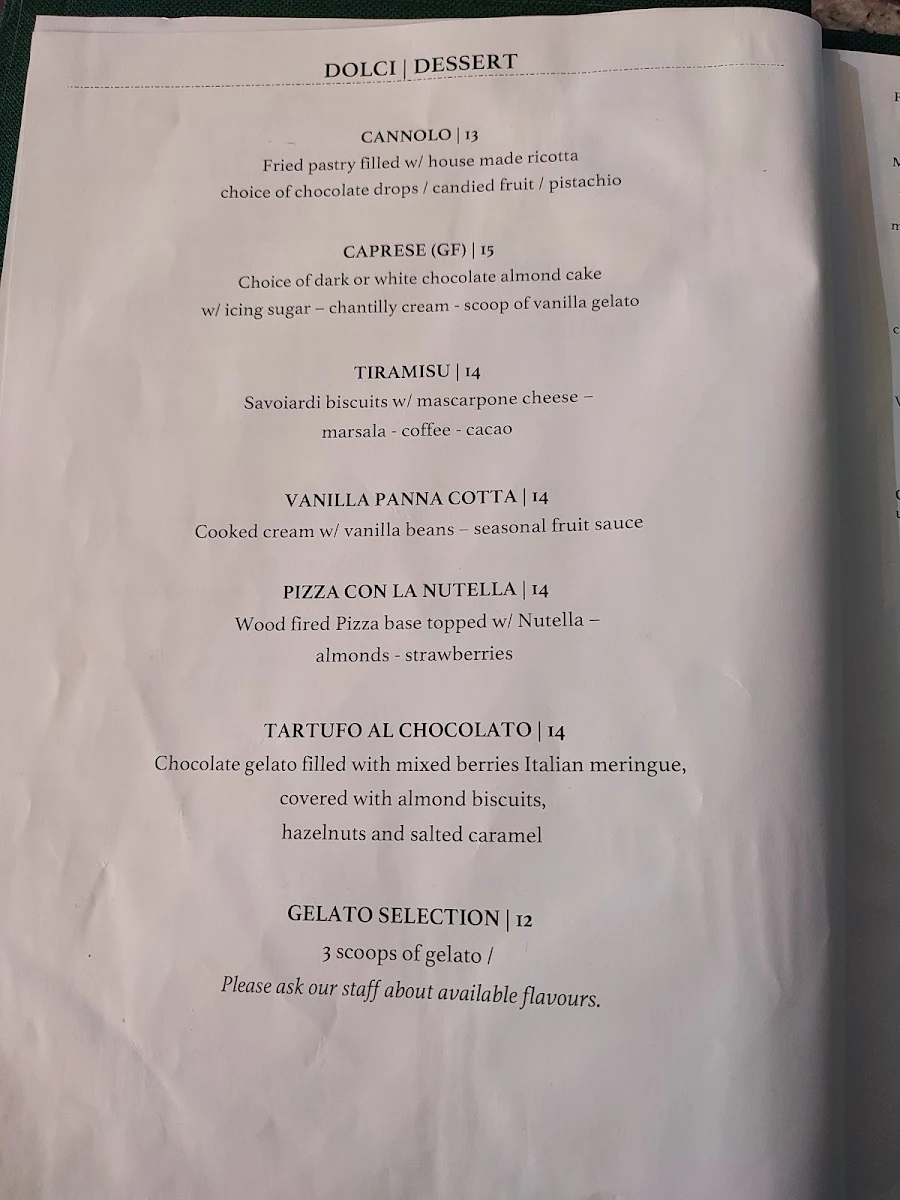 Menu, Alfonsino's