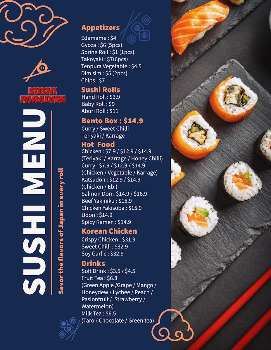 Menu, Sushi Paradise