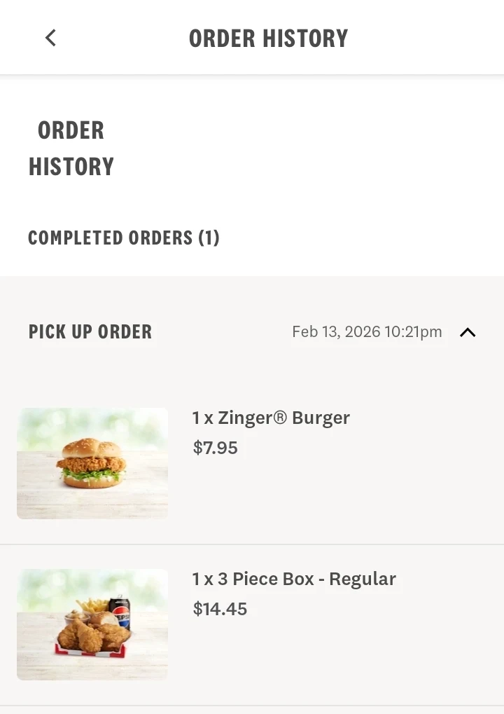 Menu, KFC Monash