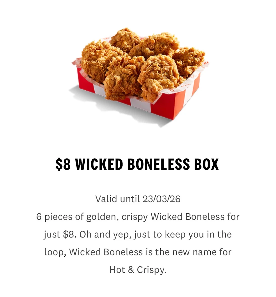 Menu, KFC Monash