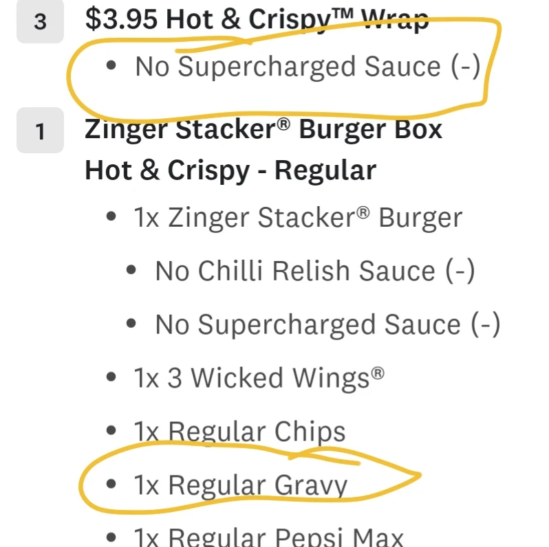 Menu, KFC Monash