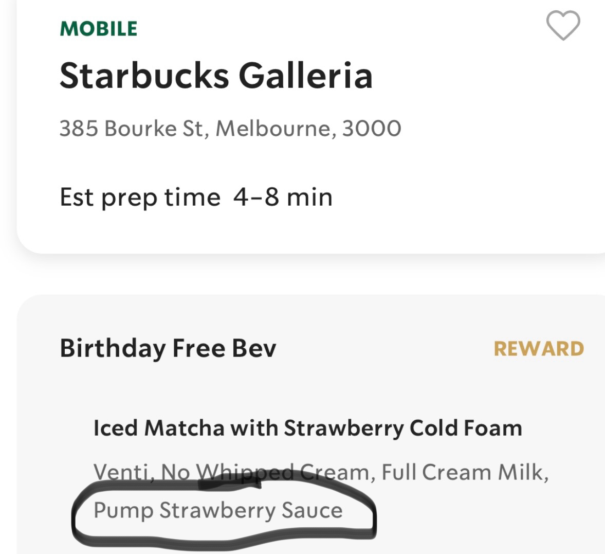Menu, Starbucks Galleria
