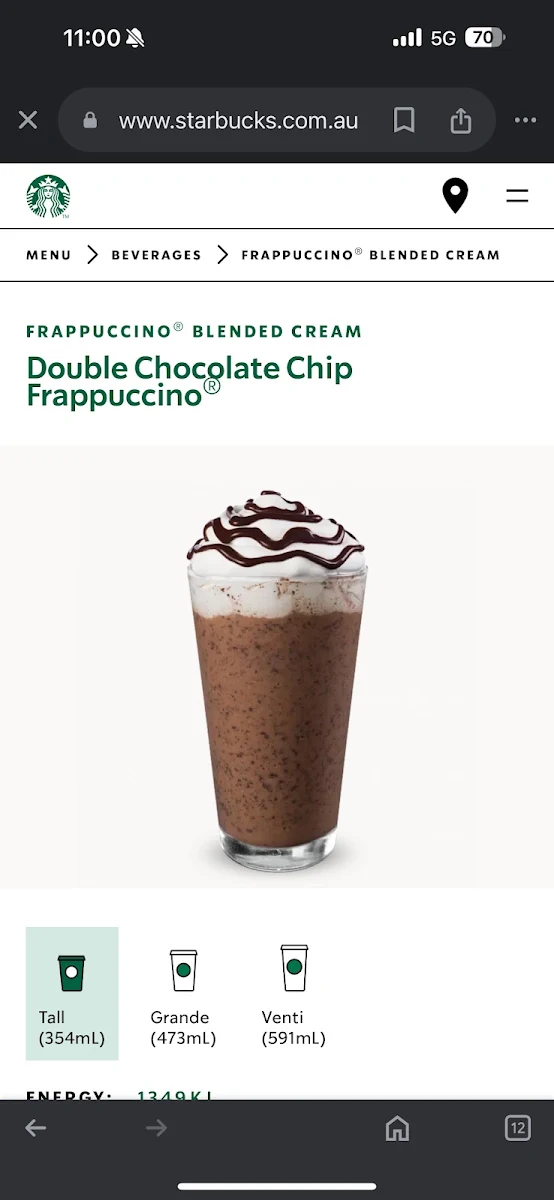 Menu, Starbucks Galleria