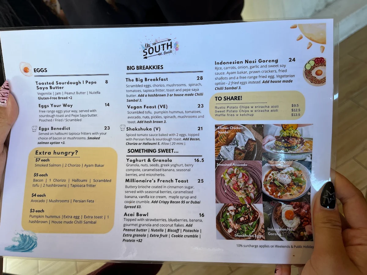 Menu, Up South Bondi
