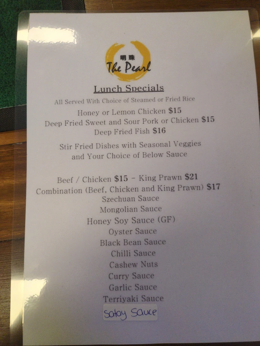 Menu, The Pearl Chinese Bega