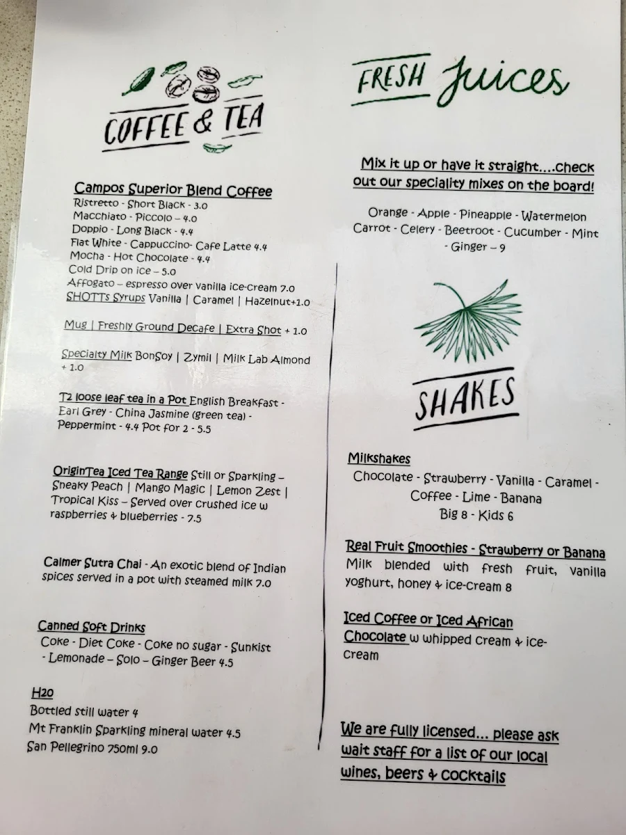 Menu, The Table Cafe