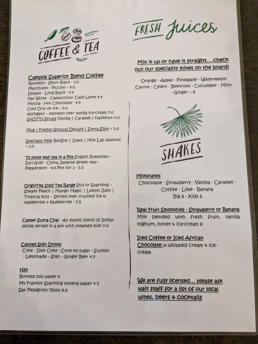 Menu, The Table Cafe