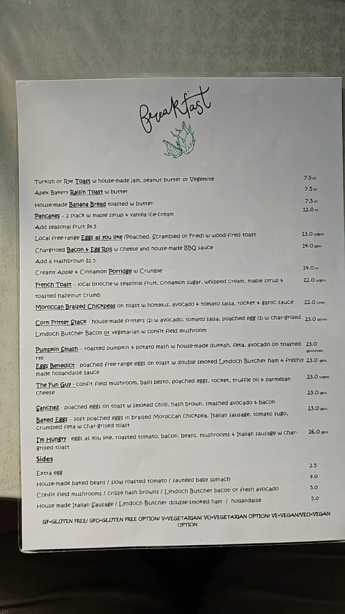Menu, The Table Cafe