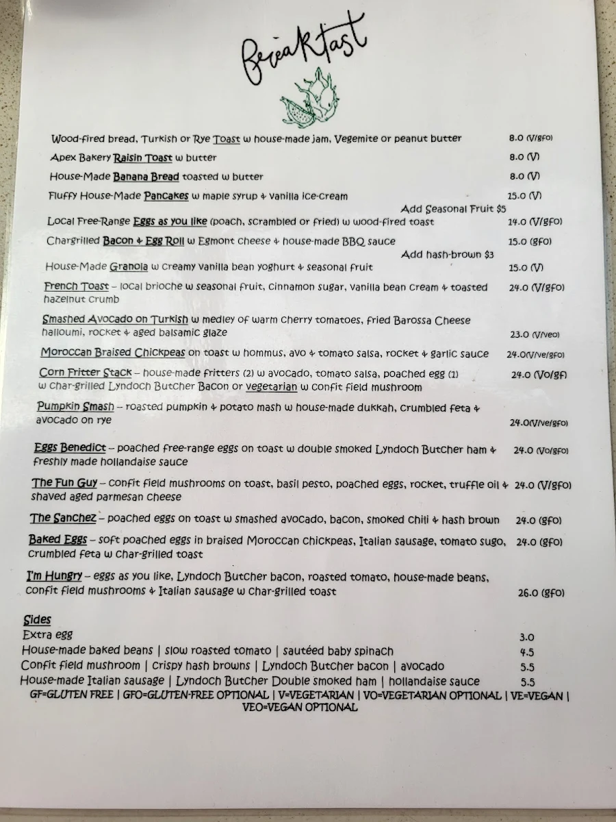 Menu, The Table Cafe
