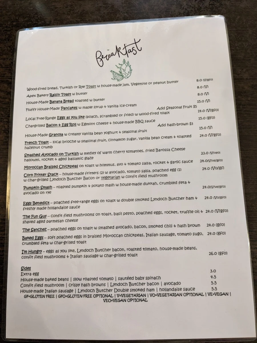 Menu, The Table Cafe