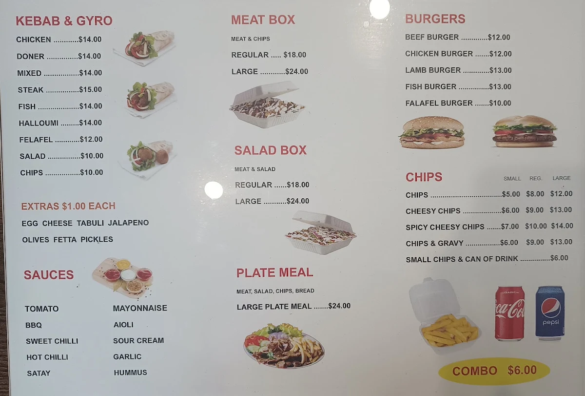 Menu, Ozzies's Kebab & Pizza