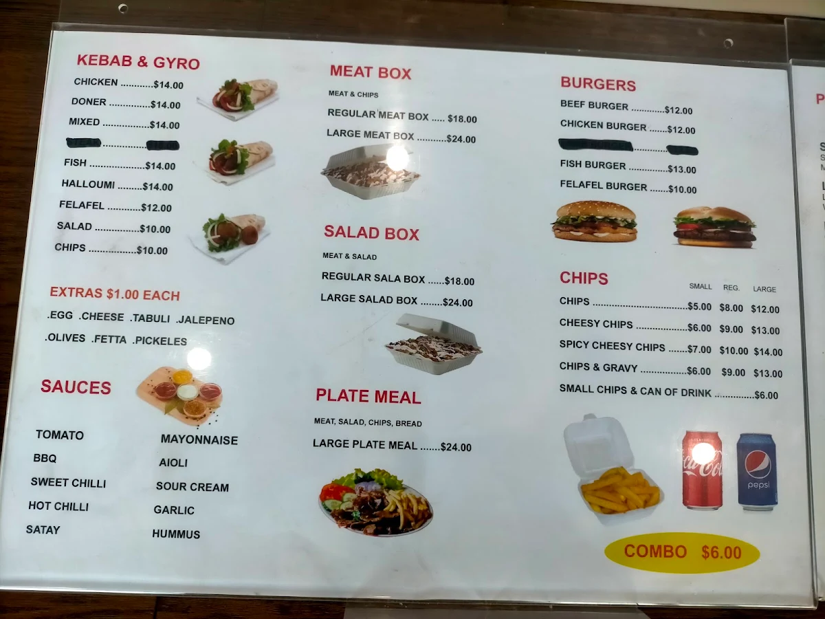 Menu, Ozzies's Kebab & Pizza