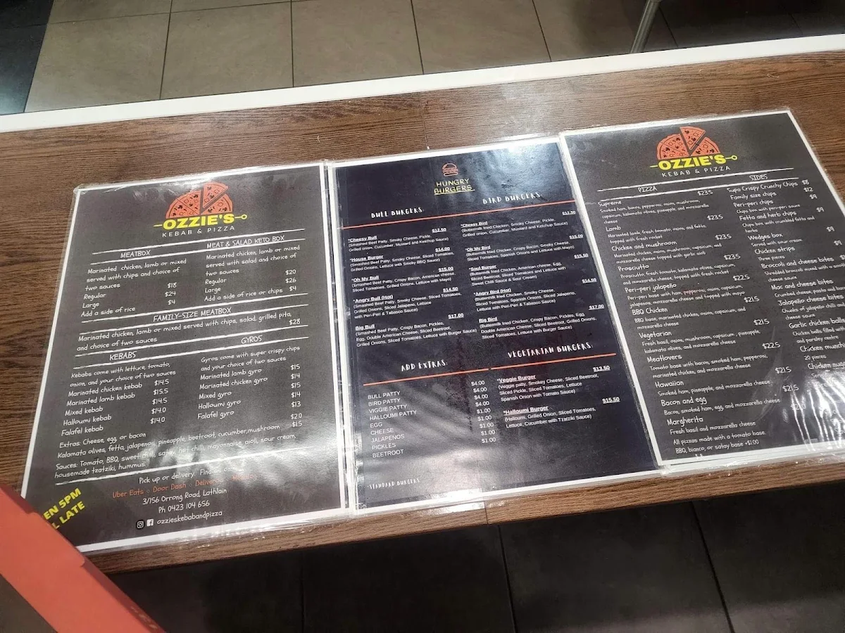 Menu, Ozzies's Kebab & Pizza