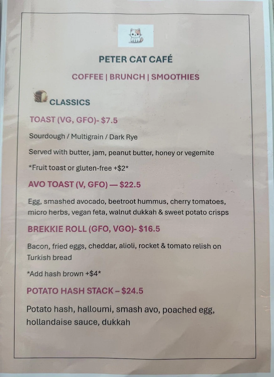 Menu, Peter Cat