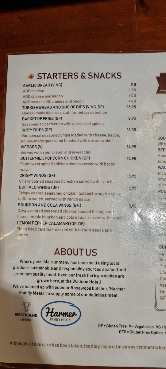 Menu, The Walloon Hotel
