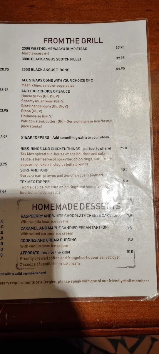 Menu, The Walloon Hotel