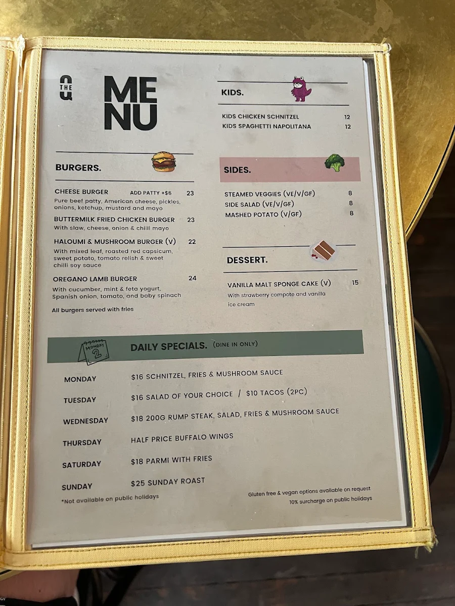 Menu, Quarrymans Hotel