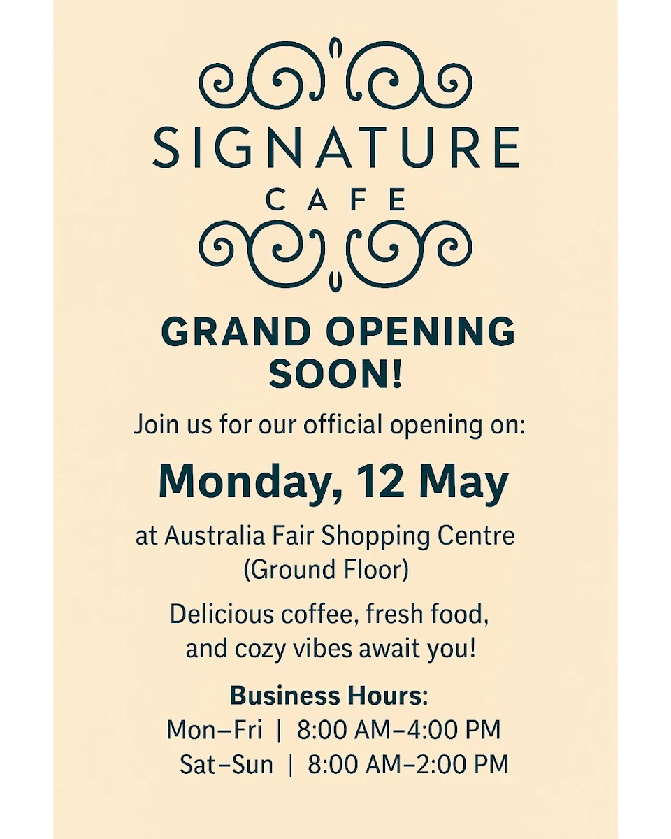 Menu, Signature Cafe Australia Fair