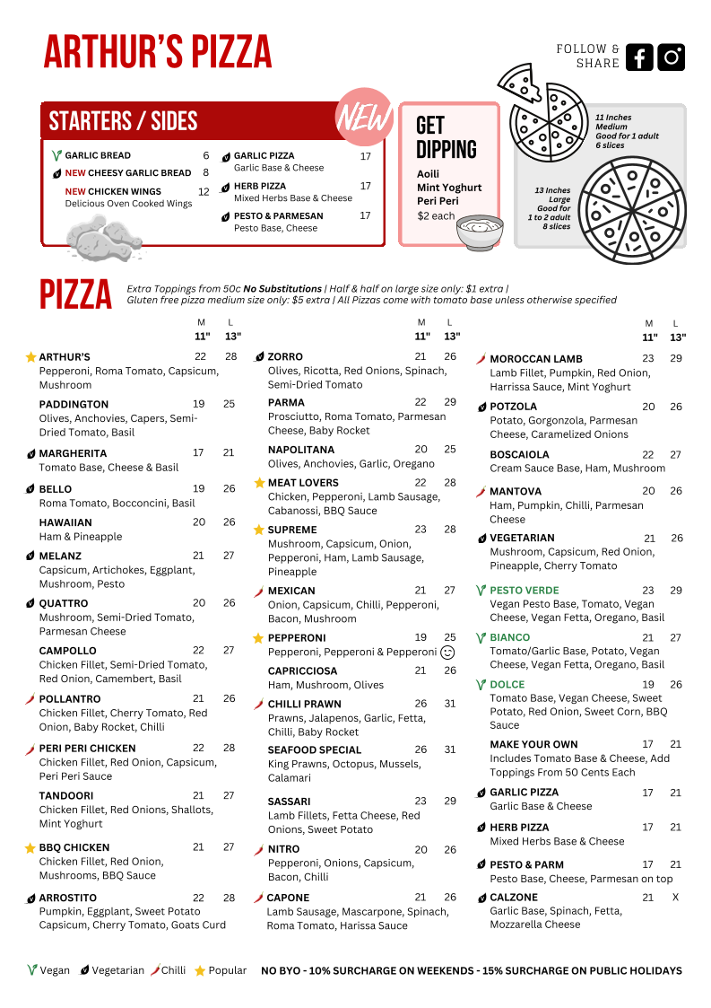 Menu, Arthur's Pizza - Willoughby