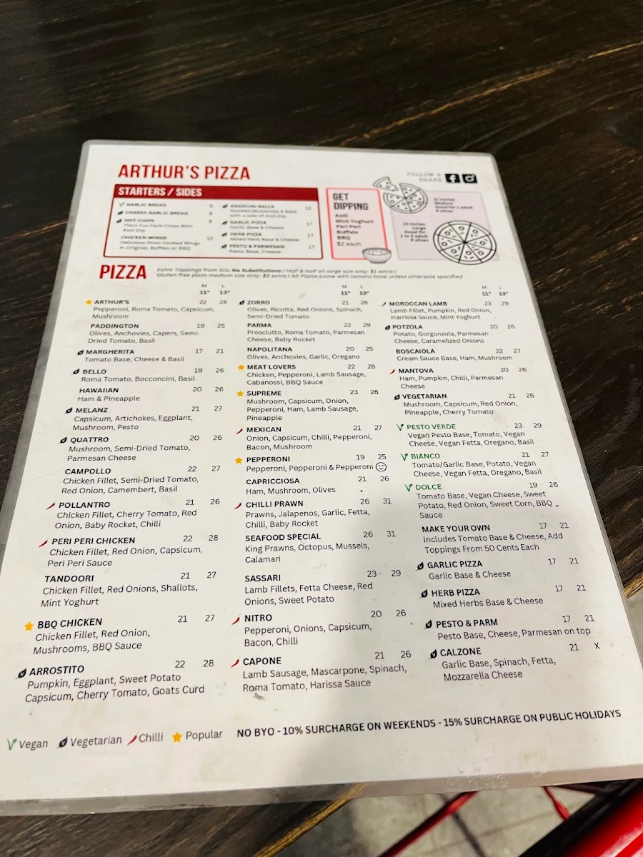 Menu, Arthur's Pizza - Willoughby