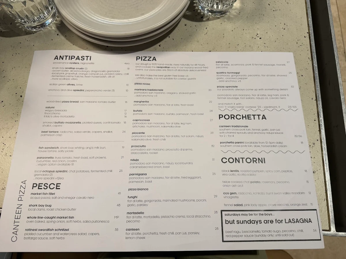 Menu, Canteen Pizza
