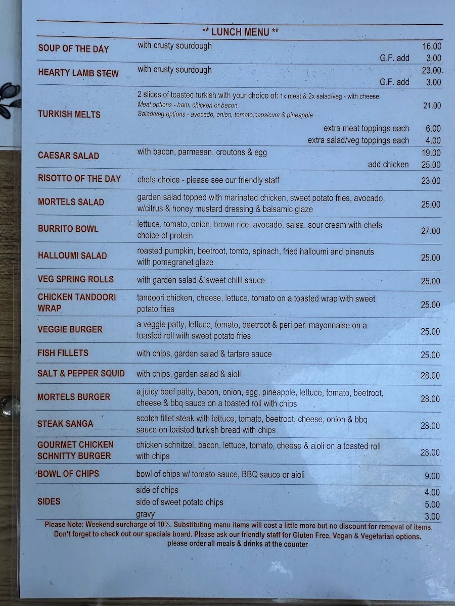 Menu, Cafe @ Mortels