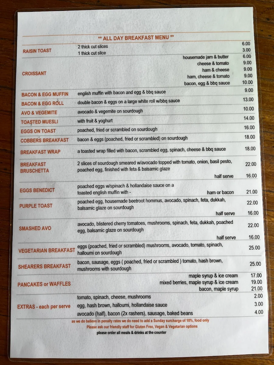 Menu, Cafe @ Mortels
