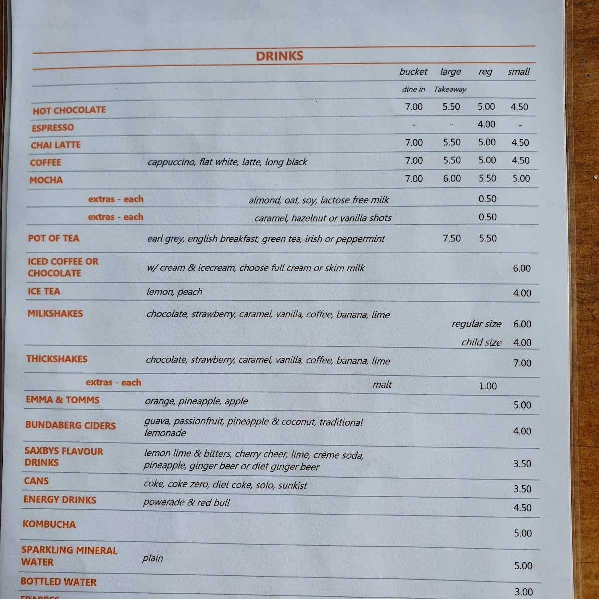 Menu, Cafe @ Mortels