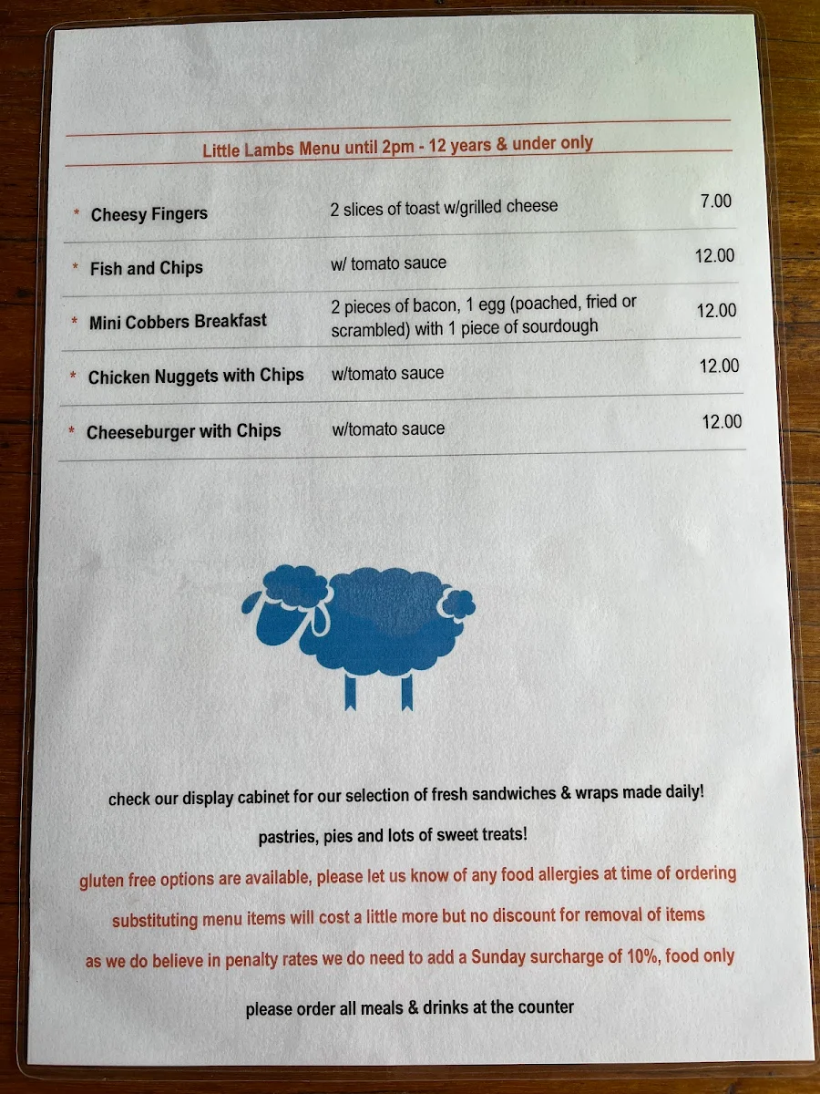 Menu, Cafe @ Mortels