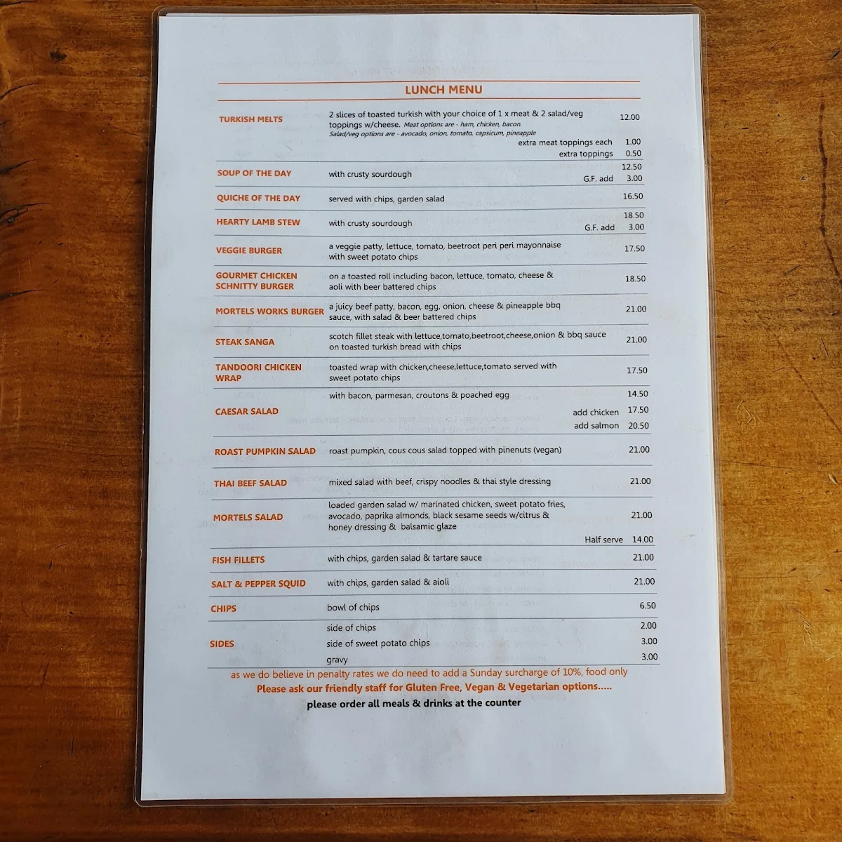 Menu, Cafe @ Mortels