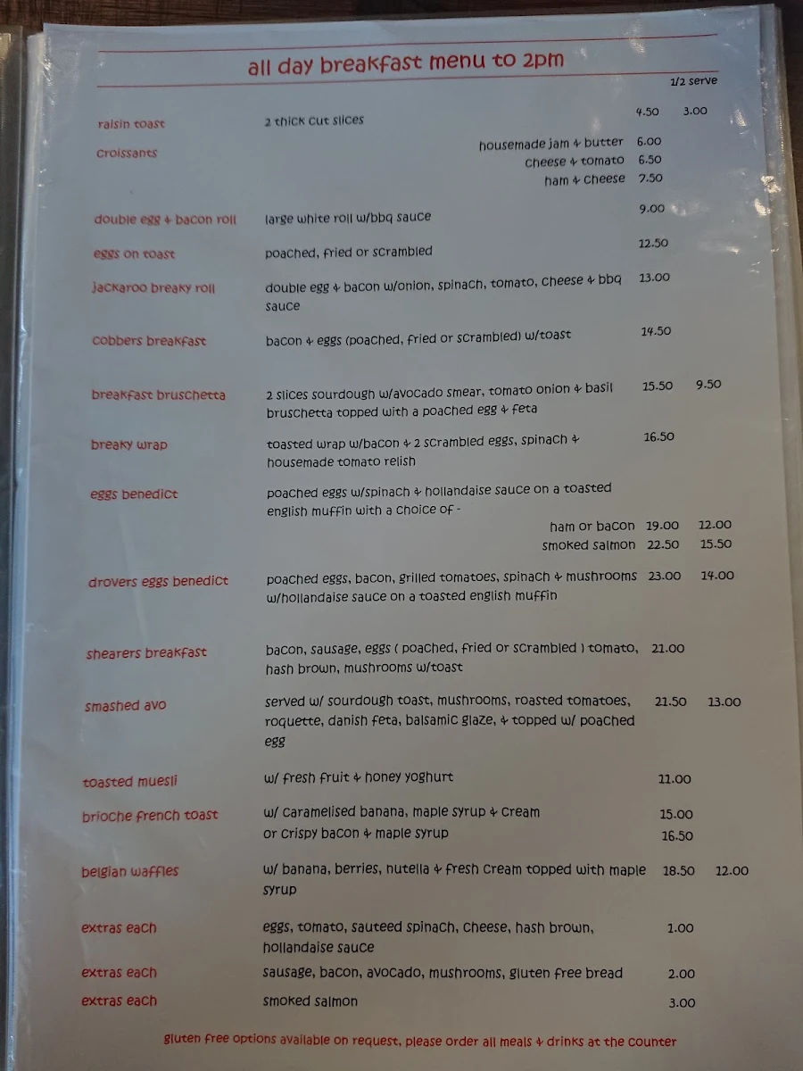 Menu, Cafe @ Mortels