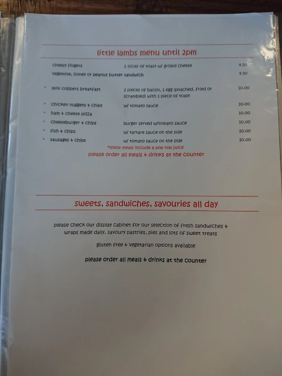 Menu, Cafe @ Mortels