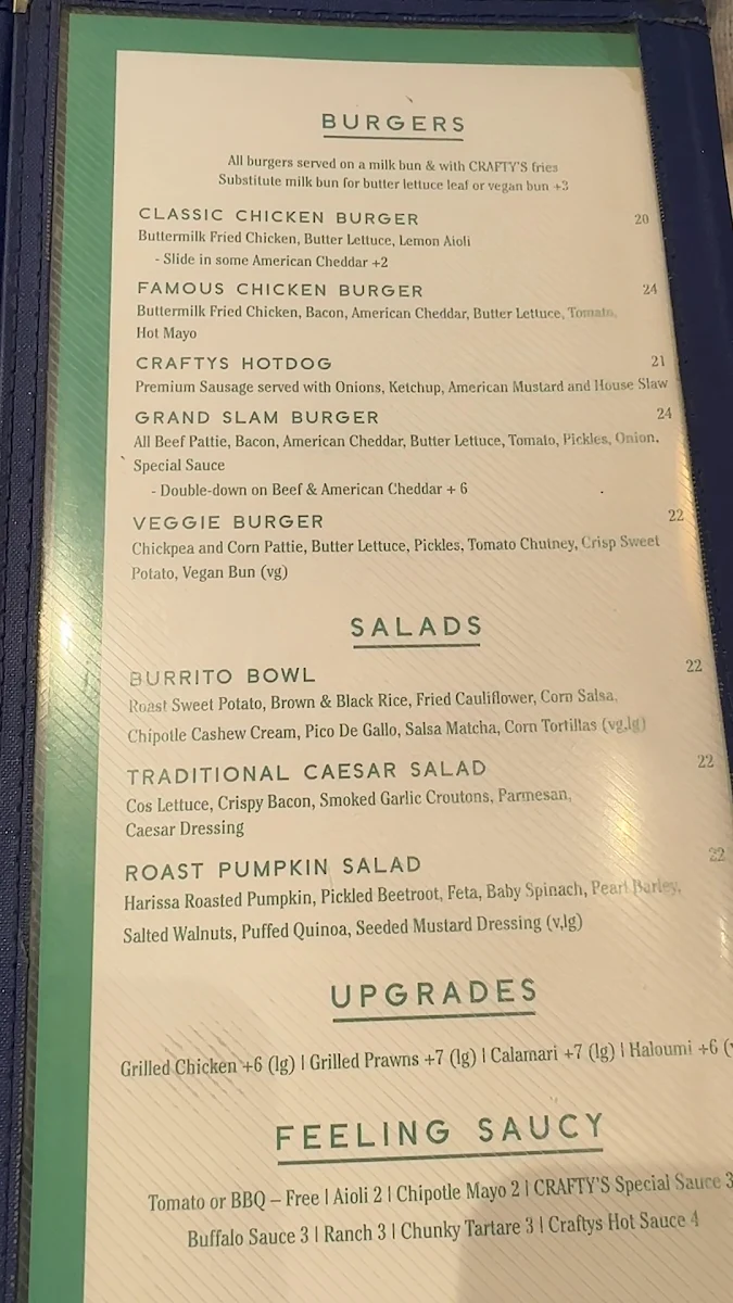 Menu, Crafty's