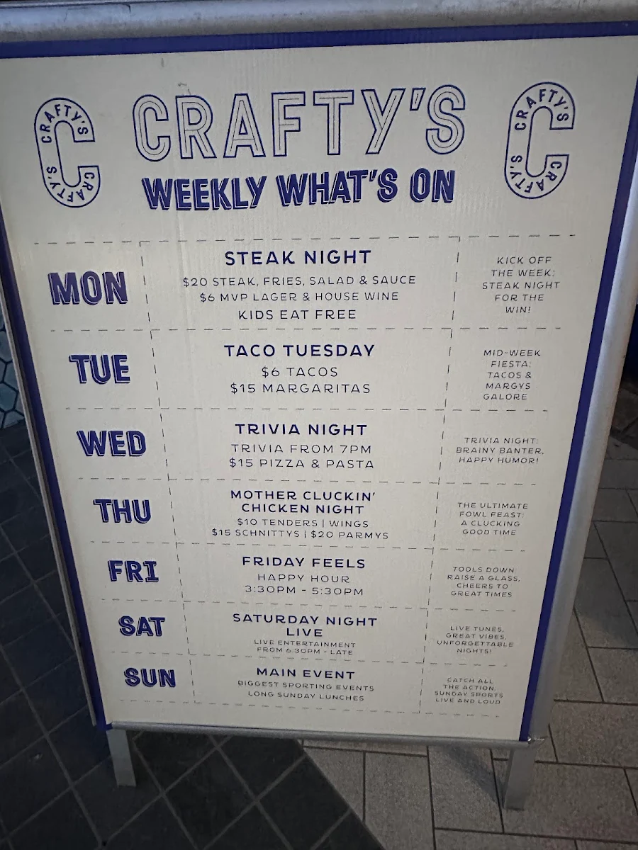 Menu, Crafty's