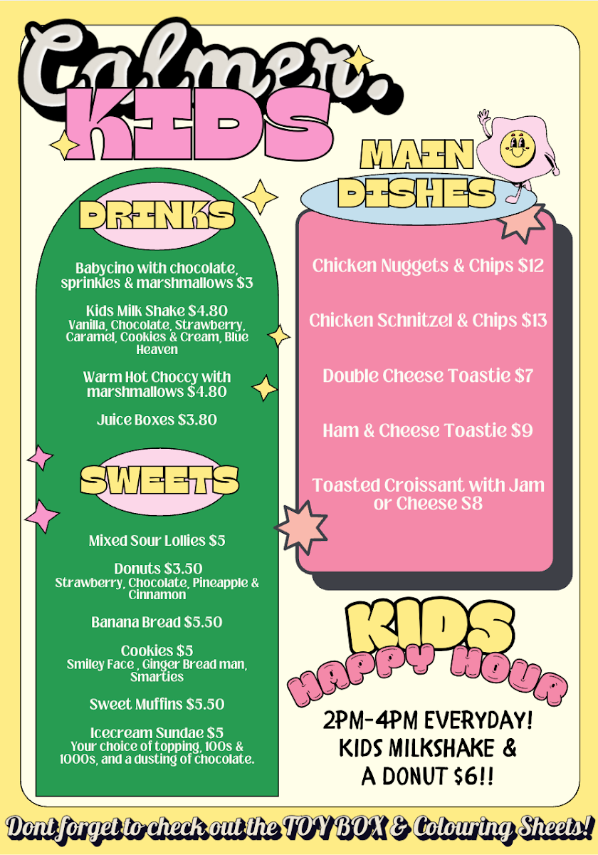 Menu, Calmer Cafe
