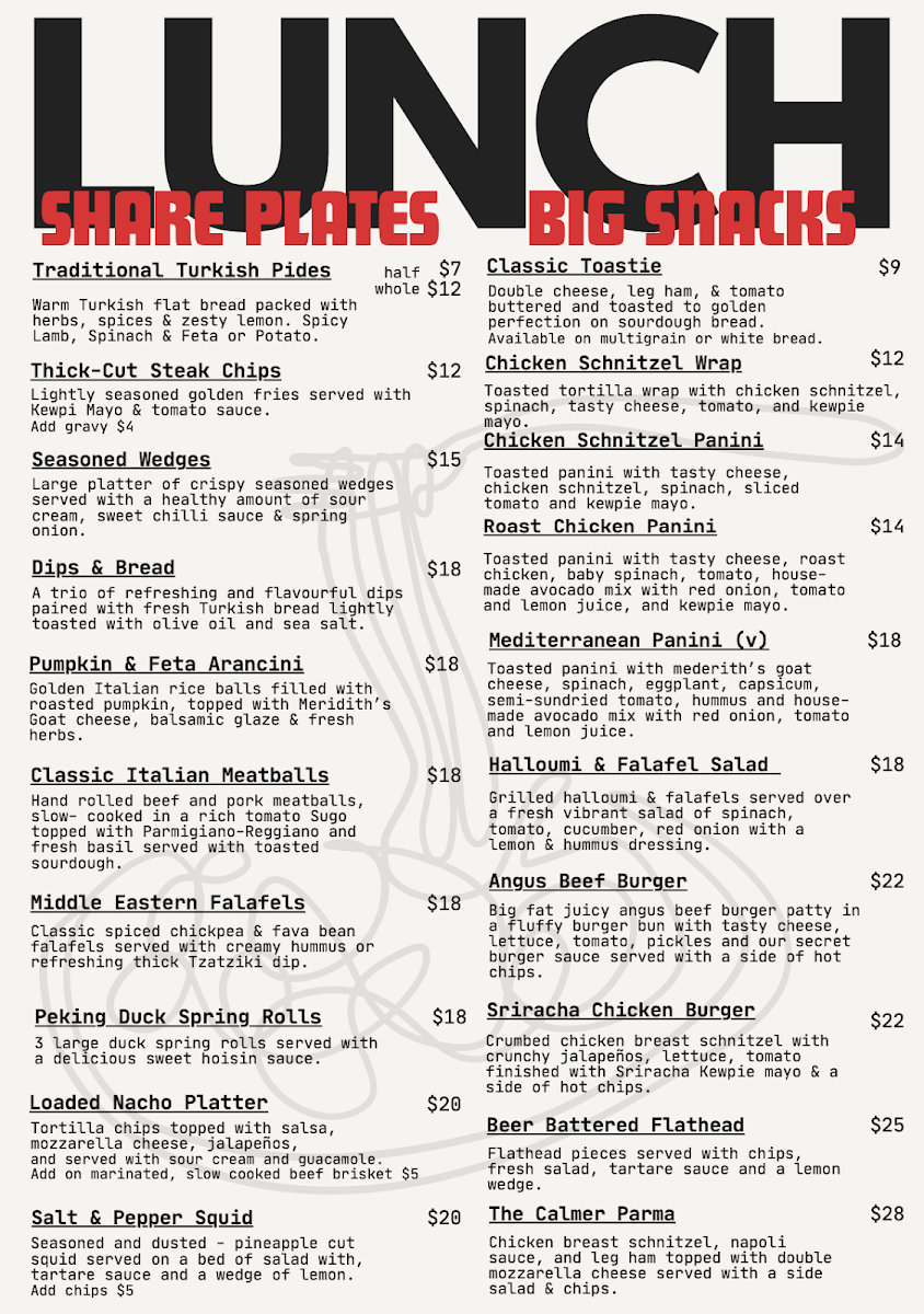 Menu, Calmer Cafe