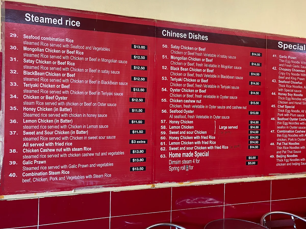 Menu, Noodle Cuisine Bar