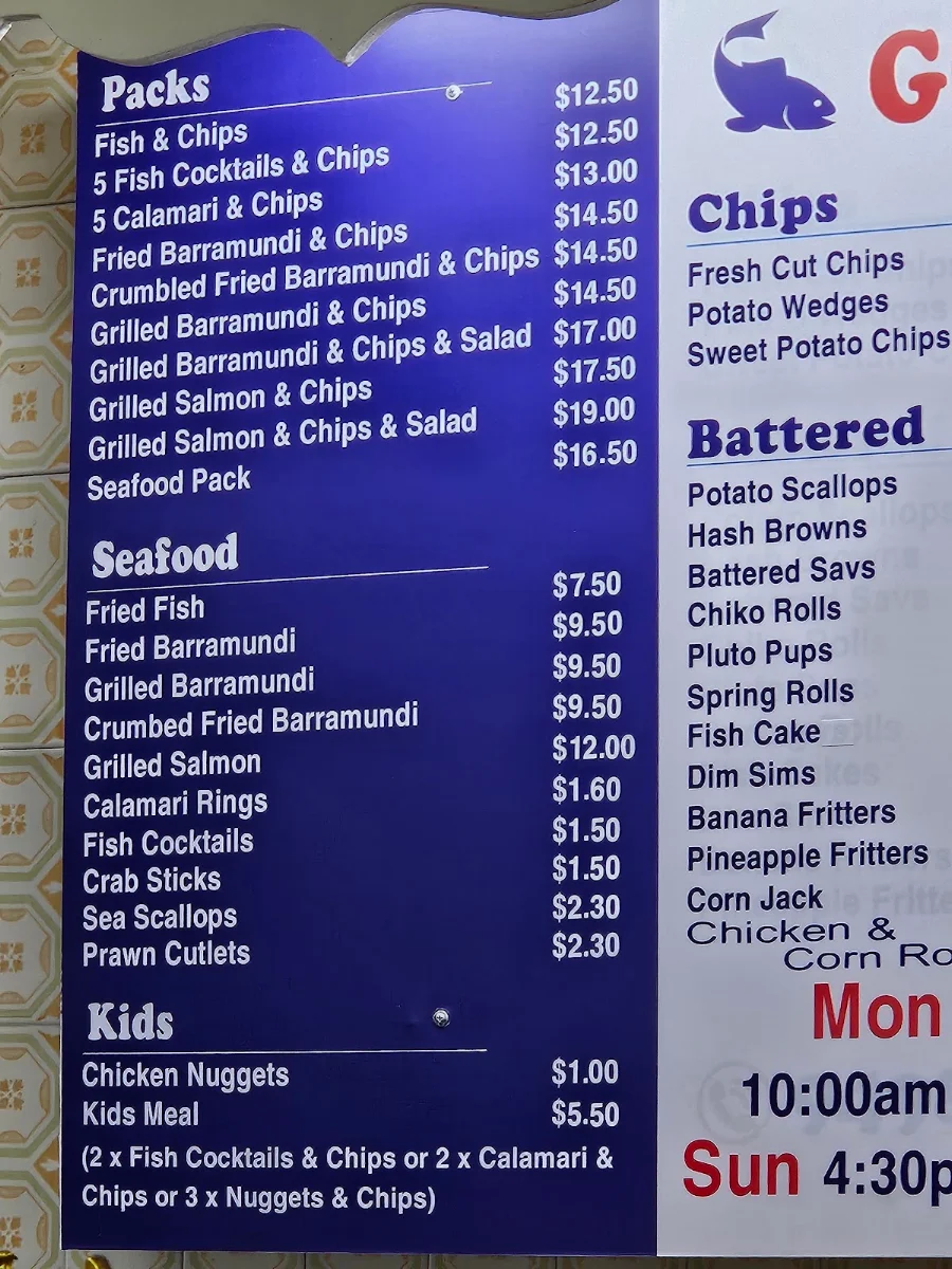 Menu, Gordon Fish & Chips