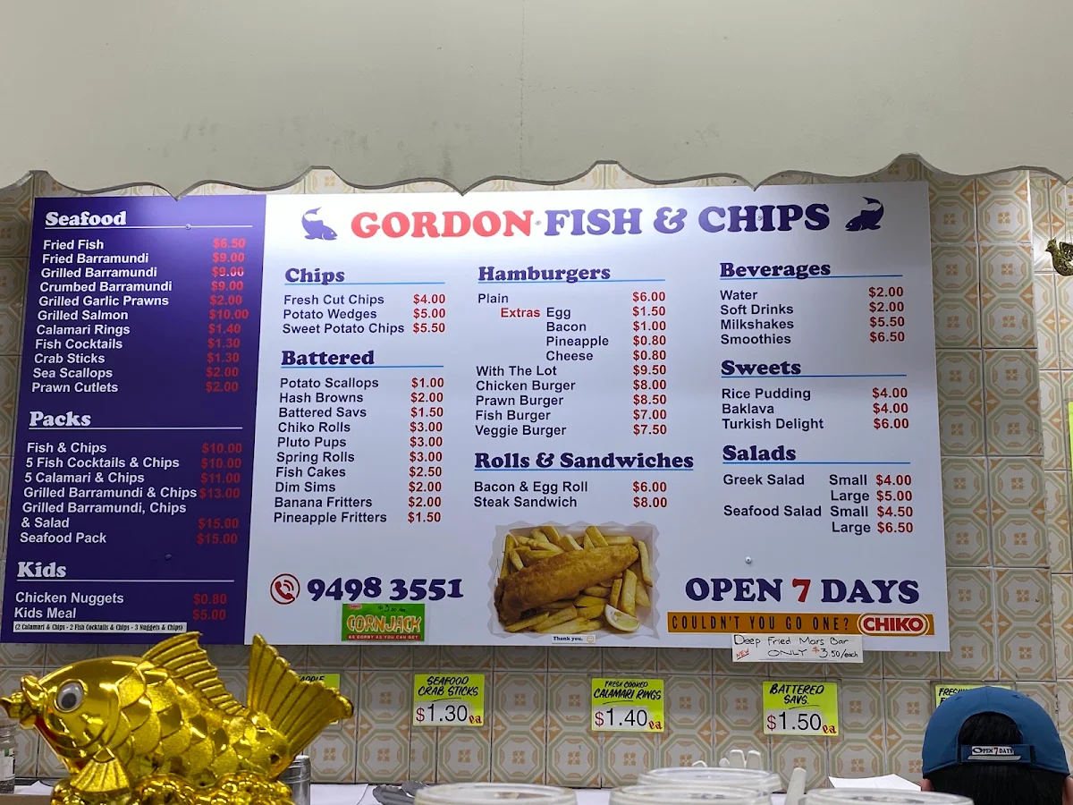Menu, Gordon Fish & Chips