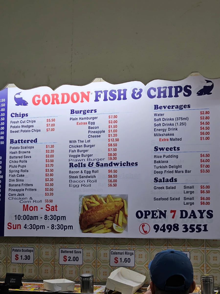 Menu, Gordon Fish & Chips