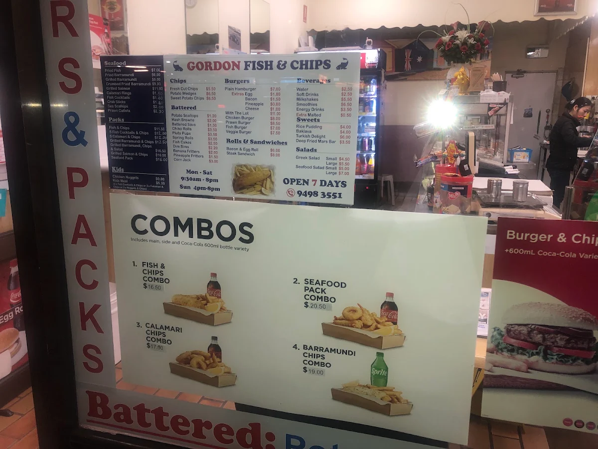 Menu, Gordon Fish & Chips