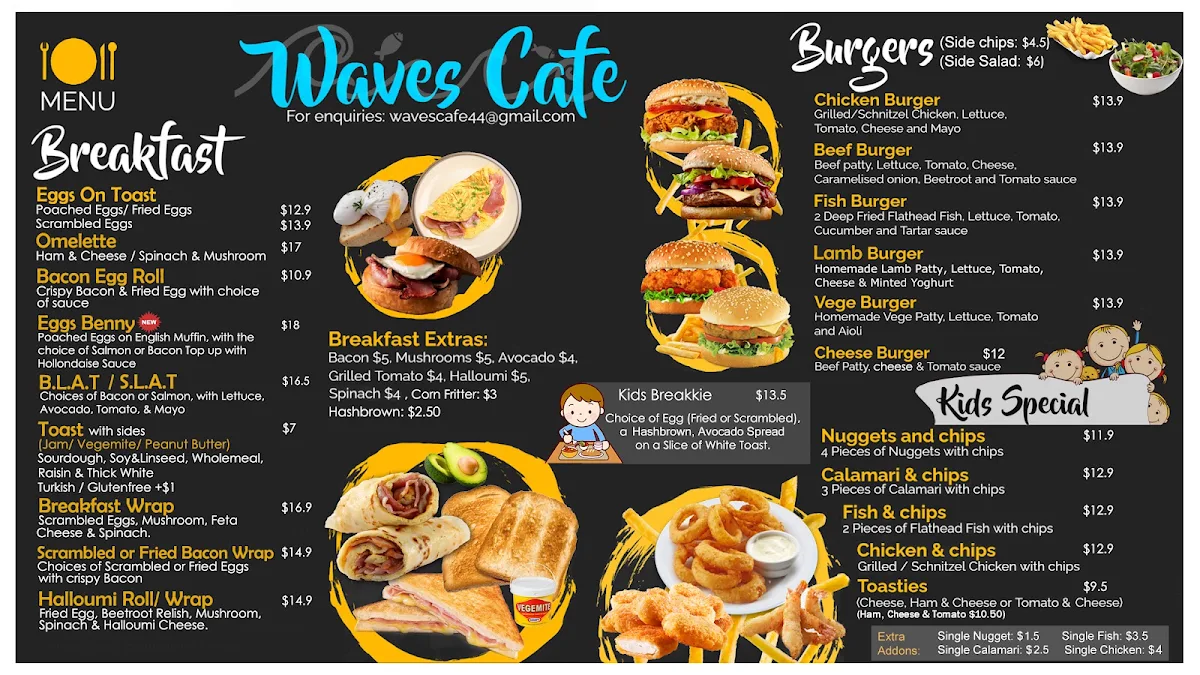 Menu, Waves Cafe